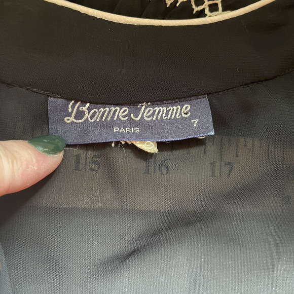 Vintage 70s Bonne Femme Paris Dress Junior 7 Black Ruffle Whimsigoth Sheer Fairy - Picture 4 of 11